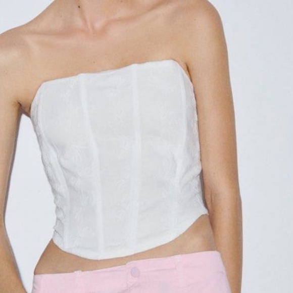 NWT ZARA Butterfly Embroidered Bella Corset Top White Size M - Picture 3 of 11